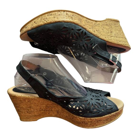 Spring Step Footsie Women's Slingback 3" Wedge Sandals in black size 41 9.5-10 - Picture 4 of 15